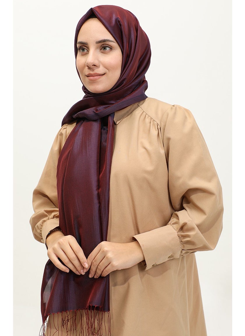 Sefa Merve - Tassel Taffeta Shawl 1267-24 Dark Plum - Image 1