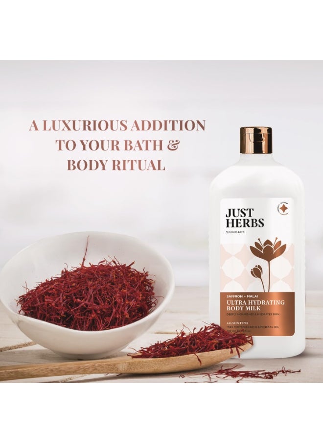 Just Herbs Saffron + Malai Nourishing Body Milk Moisturizer for Men & Women | Hydrating Body Lotion for Dull, Tired & Dry Skin | Suits All Skin Types - 300 ml  - Image 2