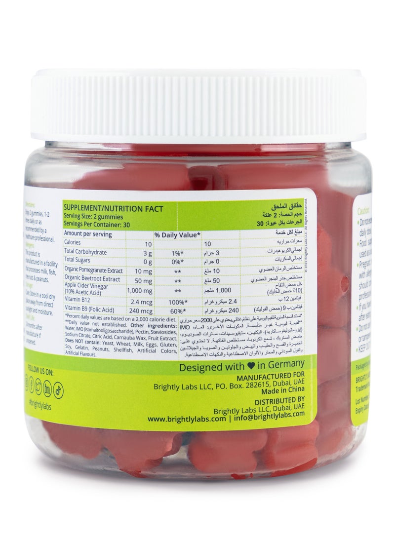 Brightly Labs Apple Cider  Vinegar Gummies, Green Apple Flavor,  Immune Support, Digestion and Energy, 60 Gummies, Sugar-Free, Non-GMO, Soy and Gluten-Free