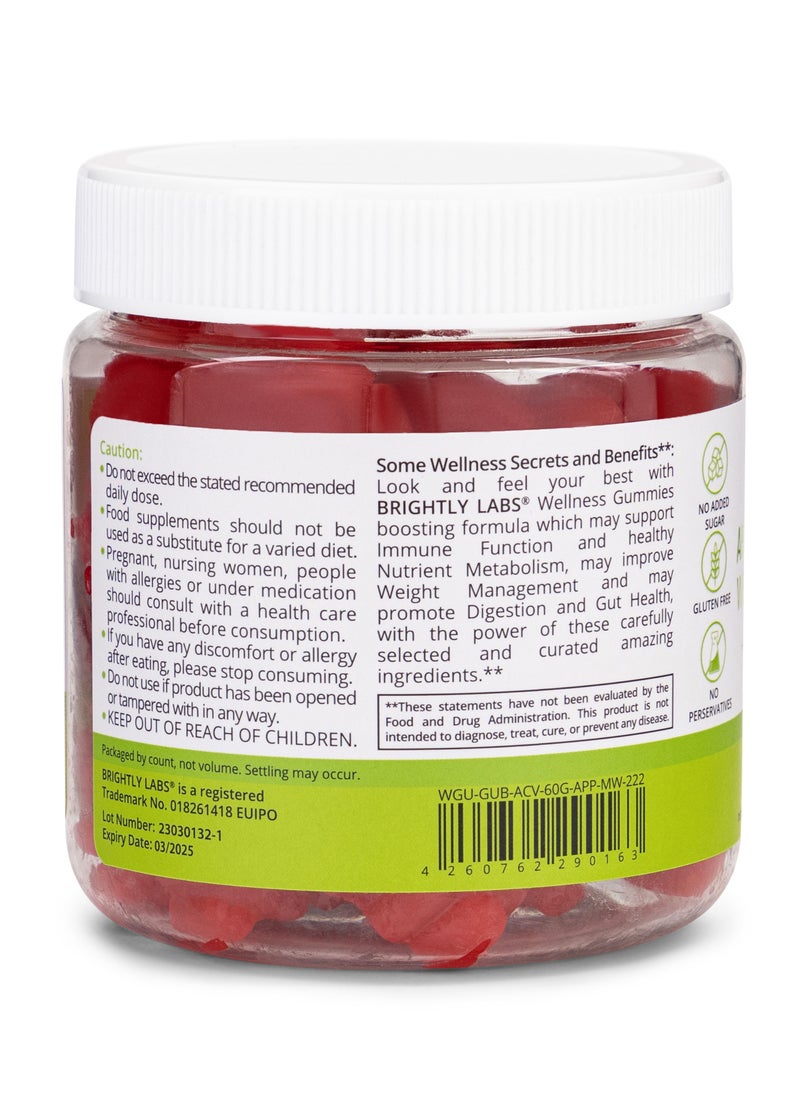 Brightly Labs Apple Cider  Vinegar Gummies, Green Apple Flavor,  Immune Support, Digestion and Energy, 60 Gummies, Sugar-Free, Non-GMO, Soy and Gluten-Free