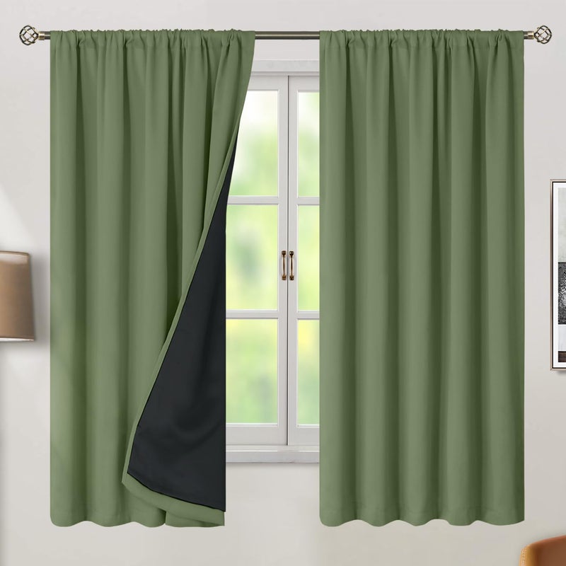 BGment Grass Green 100% Blackout Curtains 63 Inch Length with Reducing Noise Liner  Rod Pocket and Back Tab Double Layer Full Room Darkening Window Curtain for Bedroom  2 Panels  Each 52 x 63 Inch - Image 2