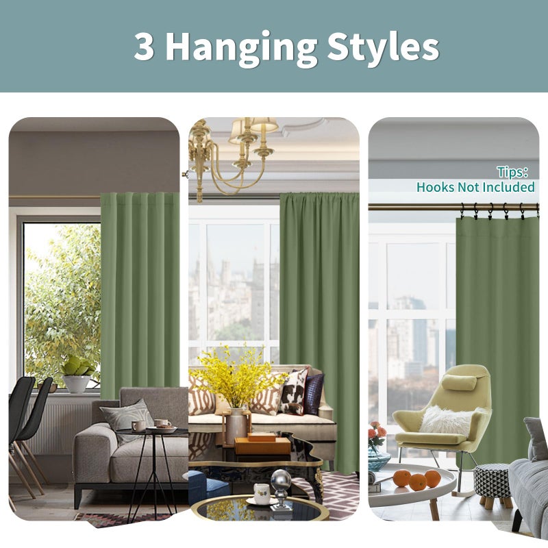 BGment Grass Green 100% Blackout Curtains 63 Inch Length with Reducing Noise Liner  Rod Pocket and Back Tab Double Layer Full Room Darkening Window Curtain for Bedroom  2 Panels  Each 52 x 63 Inch - Image 3