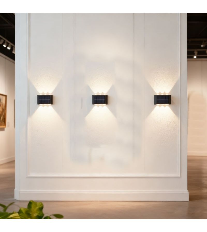 2Pcs 6 LED Outdoor Solar Wall Lights Warm White Anti Glare Dual Head Spotlight - Image 4