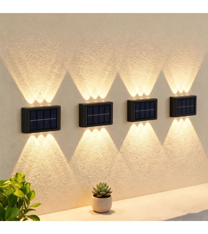 2Pcs 6 LED Outdoor Solar Wall Lights Warm White Anti Glare Dual Head Spotlight - Image 5