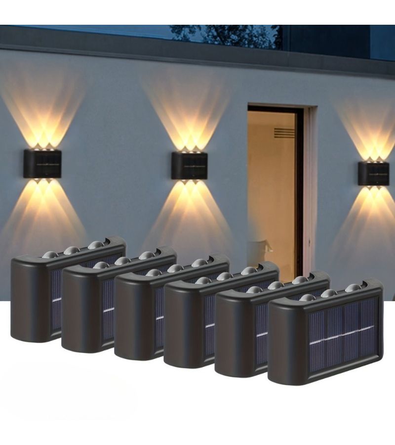 2Pcs 6 LED Outdoor Solar Wall Lights Warm White Anti Glare Dual Head Spotlight - Image 1