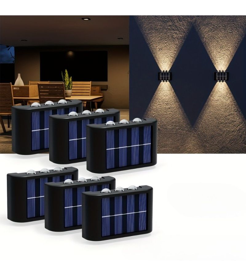 2Pcs 6 LED Outdoor Solar Wall Lights Warm White Anti Glare Dual Head Spotlight - Image 2