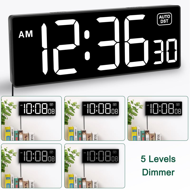 Soobest LED Digital Wall Clock with Seconds, Electric Clock Plug Auto DST Dimmer LED Large Display 10 Inches (White) - Image 4