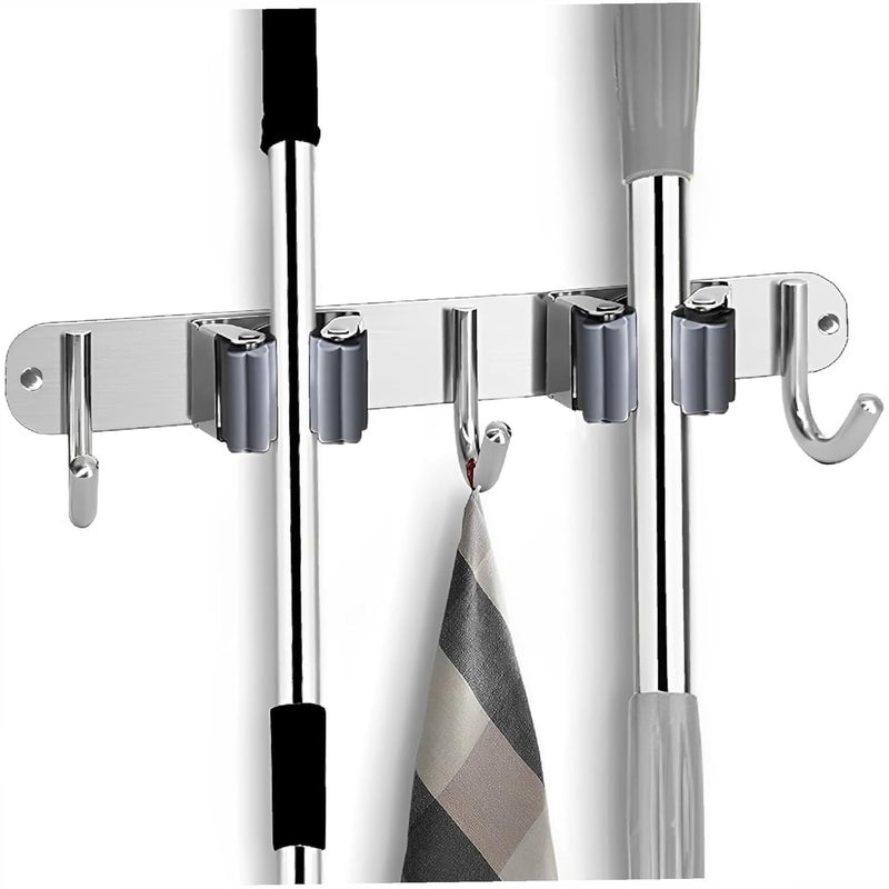 Swaze Wall Mounted Broom and Mop Holder – Heavy Duty Broom Hanger with Screws – Gas Lighter Holder for Kitchen, Mop Stand Holder for Home, Kitchen, Bathroom, and Garage (2 Slot, 3 hooks) - Image 5