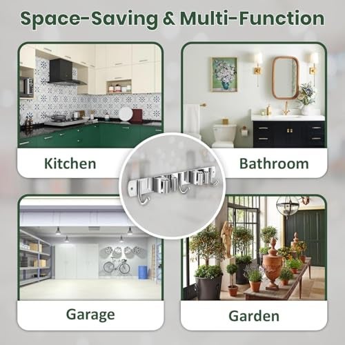Swaze Wall Mounted Broom and Mop Holder – Heavy Duty Broom Hanger with Screws – Gas Lighter Holder for Kitchen, Mop Stand Holder for Home, Kitchen, Bathroom, and Garage (2 Slot, 3 hooks) - Image 3