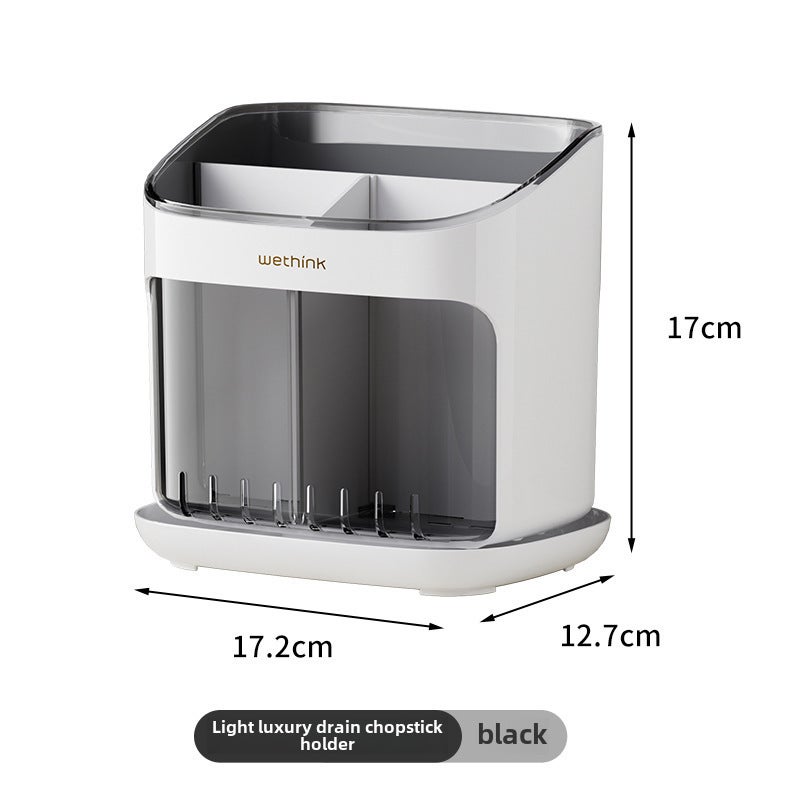 Kitchen Chopstick Rack Floor-Standing Household Chopstick Barrel Kitchen Family New Drain Storage Box Chopstick Basket Chopstick Cage(New-Gray) - Image 1