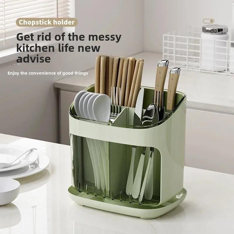 Kitchen Chopstick Rack Floor-Standing Household Chopstick Barrel Kitchen Family New Drain Storage Box Chopstick Basket Chopstick Cage(New-Gray) - Image 4