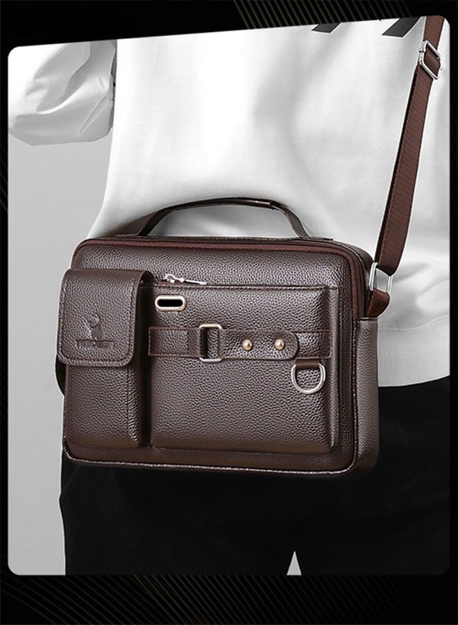 WEIXIER Men Retro Horizontal Shoulder Bag Portable Business Leather Waterproof and Wear Resistant Crossbody Bag with Adjustable Straps for Work Office - Image 3