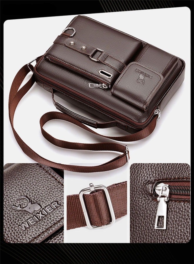 WEIXIER Men Retro Horizontal Shoulder Bag Portable Business Leather Waterproof and Wear Resistant Crossbody Bag with Adjustable Straps for Work Office - Image 5