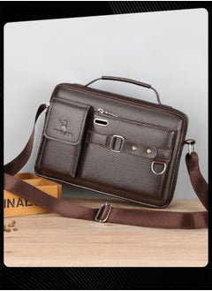 WEIXIER Men Retro Horizontal Shoulder Bag Portable Business Leather Waterproof and Wear Resistant Crossbody Bag with Adjustable Straps for Work Office  - Image 2