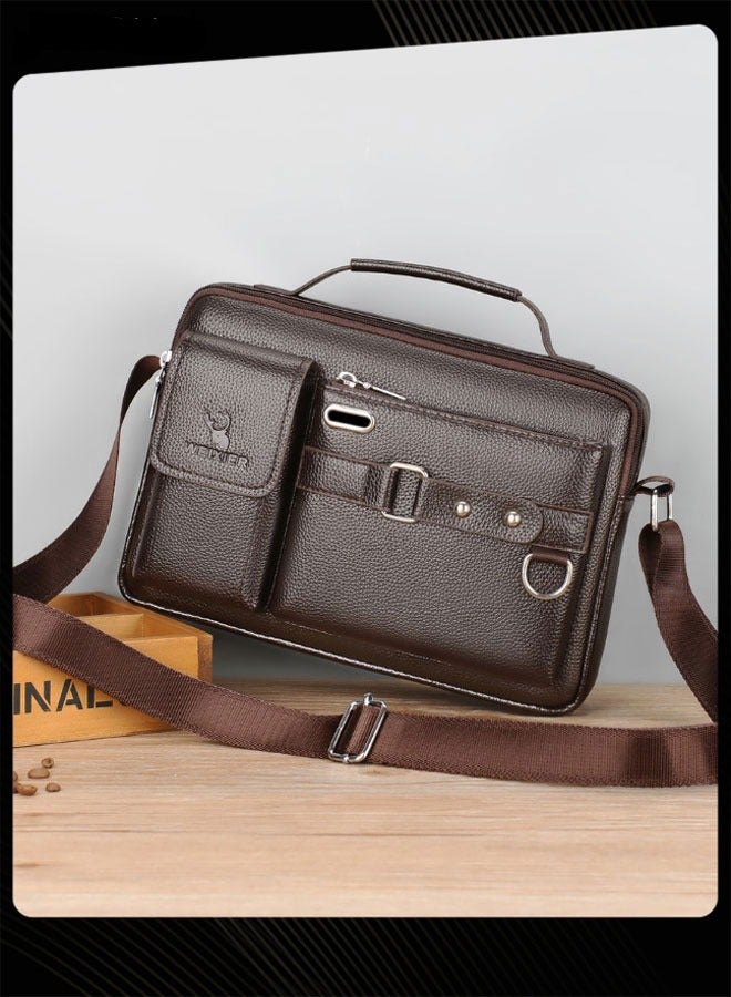 WEIXIER Men Retro Horizontal Shoulder Bag Portable Business Leather Waterproof and Wear Resistant Crossbody Bag with Adjustable Straps for Work Office - Image 2