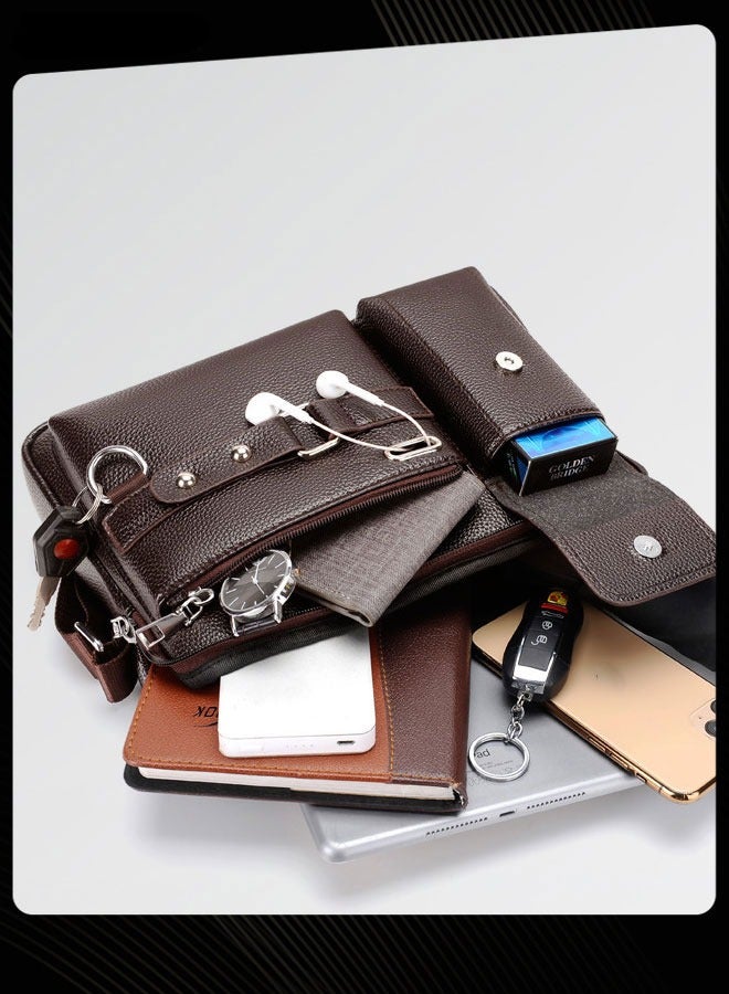 WEIXIER Men Retro Horizontal Shoulder Bag Portable Business Leather Waterproof and Wear Resistant Crossbody Bag with Adjustable Straps for Work Office - Image 4