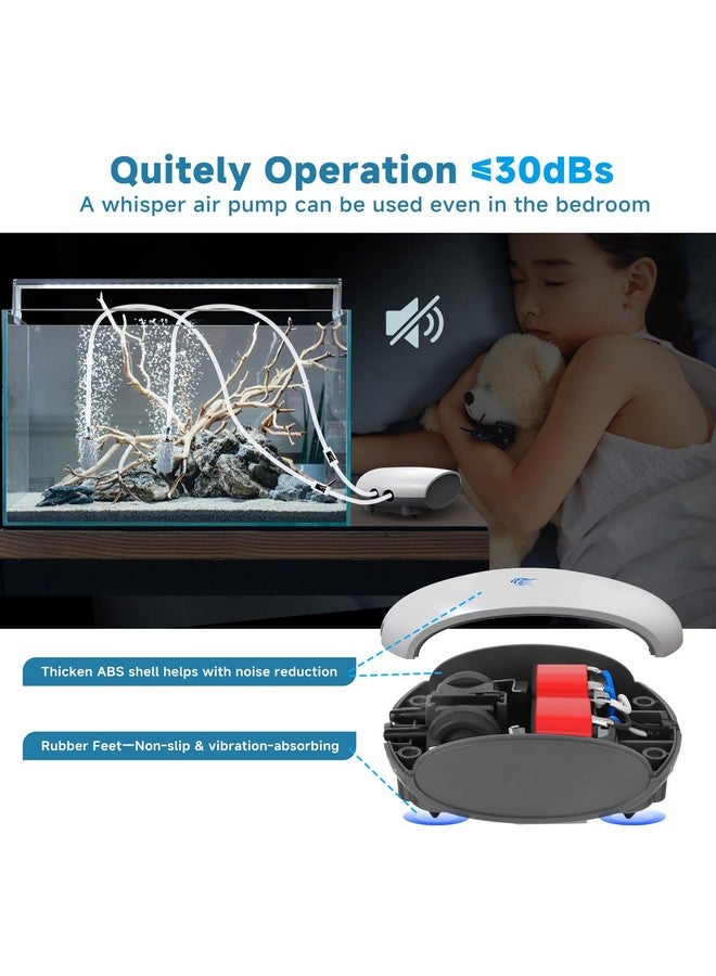 AQQA AQQA Aquarium Air Pump Quiet Fish Tank Aerator Pump Fish Oxygen Pump with Air Tubes Air Stones & Check Valve (3W for Up to 60 Gal) - Image 4