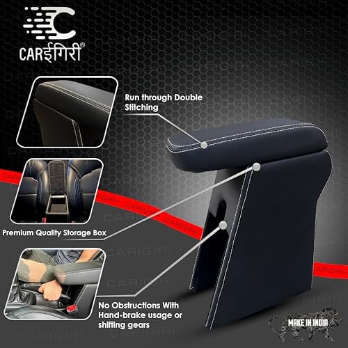 Carigiri Premium Car Armrest for Maruti Suzuki Swift/Swift Dzire with High Density Moulded Foam (Nappa Leatherette,Double Stitching)(Models-2017-2024) (Black with Black Double Stitching) - Image 3