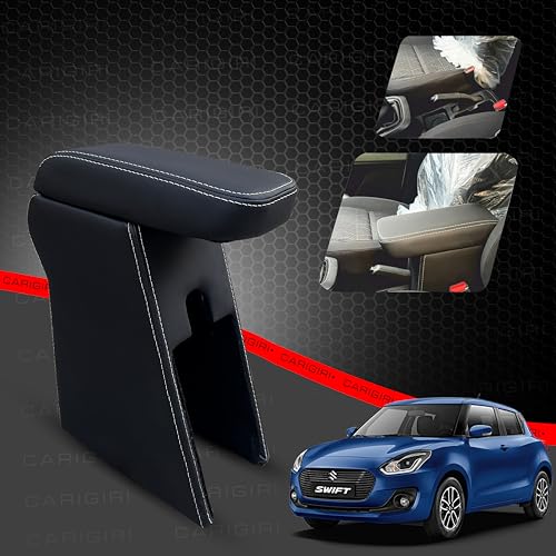 Carigiri Premium Car Armrest for Maruti Suzuki Swift/Swift Dzire with High Density Moulded Foam (Nappa Leatherette,Double Stitching)(Models-2017-2024) (Black with Black Double Stitching) - Image 1