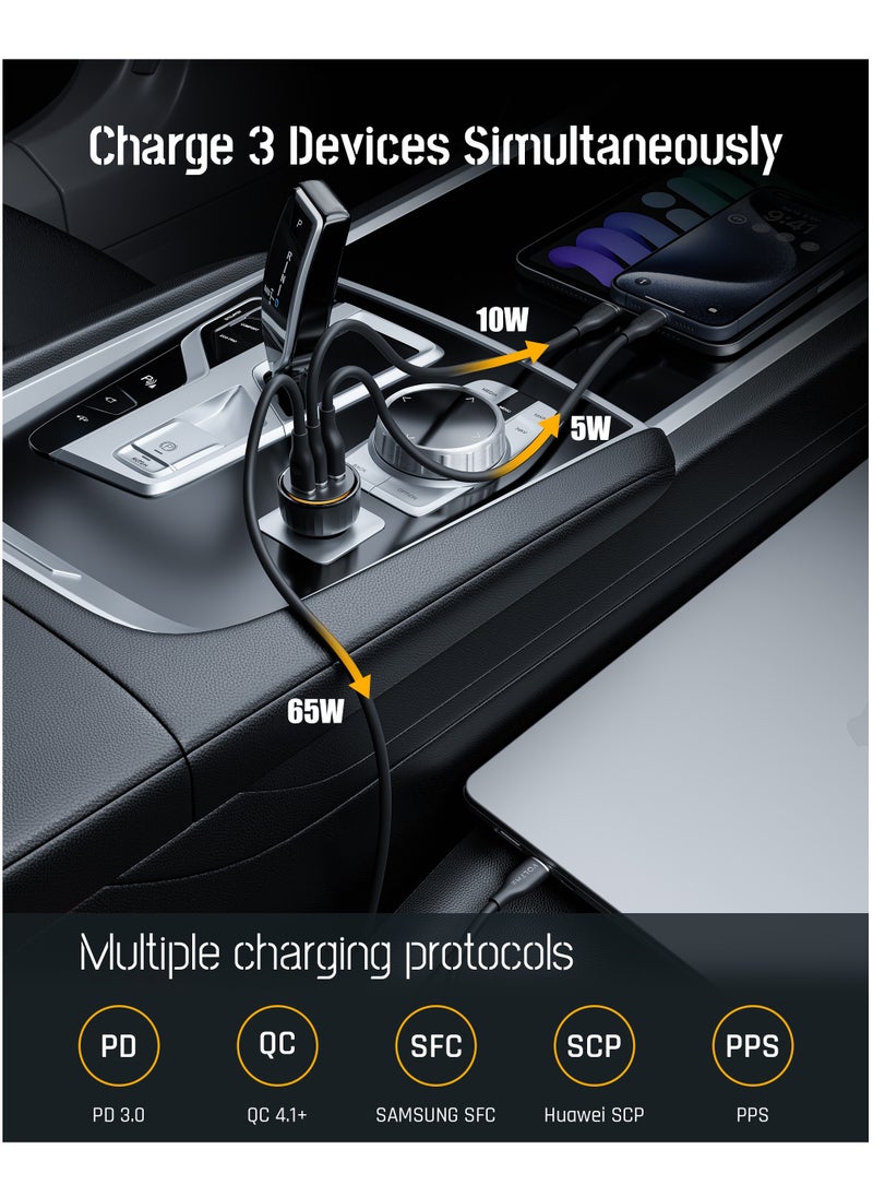 VOLTME 65W GaN Fast Car Charger Adapter, 3-Port USB-C PD & QC 3.0 Car Charger Plug for iPhone 16 Pro Max, MacBook Pro/Air, Samsung Galaxy S25/S24 Ultra, Steam Deck, Laptop & Tablet Charging – Compact, High-Speed Power Delivery for All Devices  - Image 3