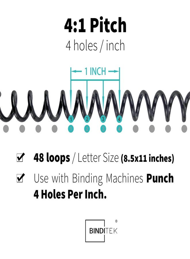 Binditek 50 Pack Plastic Spiral Binding Coils, 32mm (1-1/4"), 280 Sheet Capacity, 4:1 Pitch, Black, 48 Loops, for Letter Size, for Students and Coworkers - Image 3
