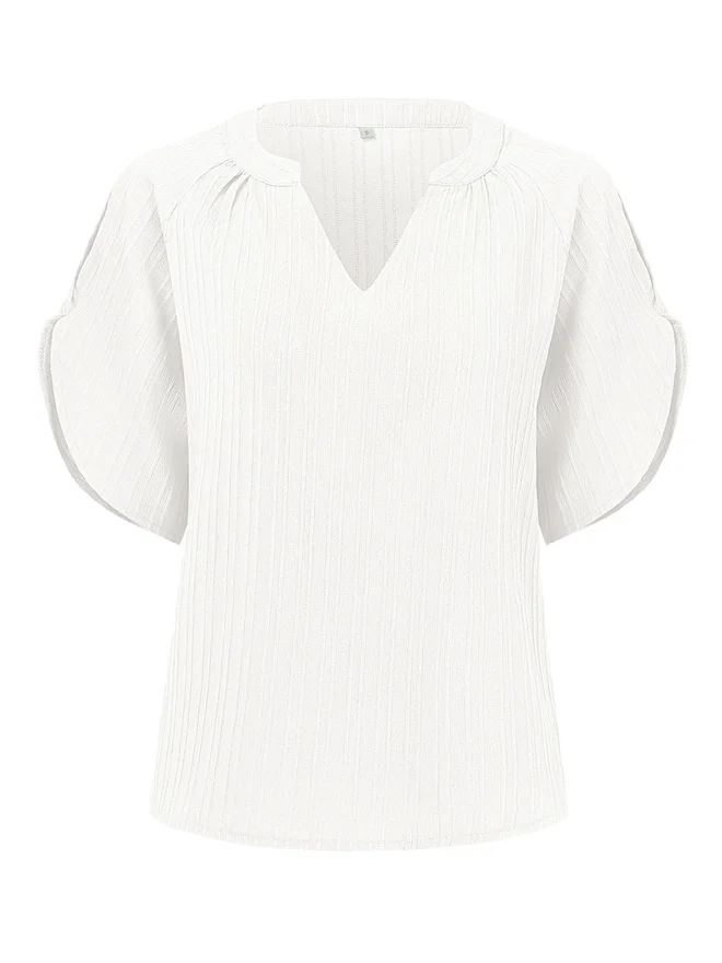 Take Two Take Two Solid V Neck Slit Cut Sleeve Blouse