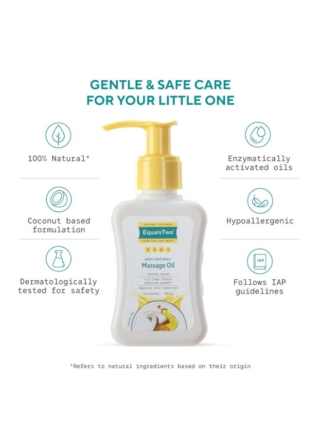 EQUALSTWO by Zydus Nourishing Baby Massage Oil 100ml, 100% Natural Non-Greasy Moisturizing Baby Oil for New Born, Strengthen Muscles & Bones, All Skin Types, Hypoallergenic, Dermatologically Tested, (Pack 1) - Image 2