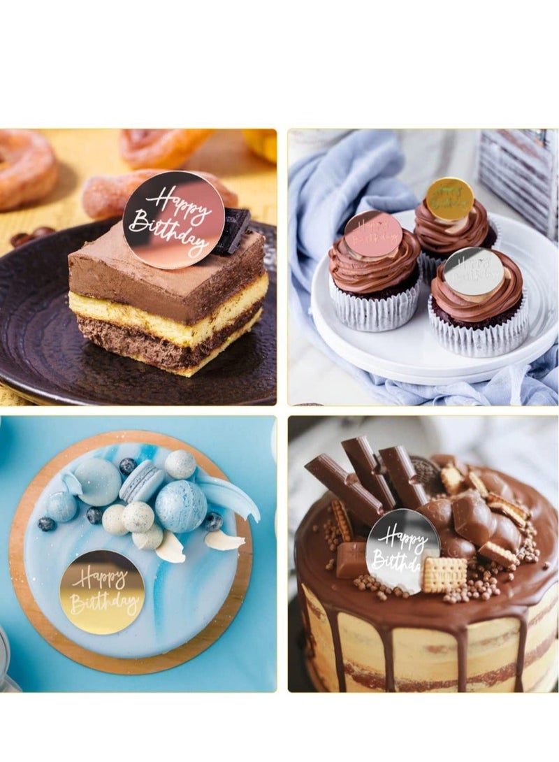 Y&D Cupcake Toppers, 24Pcs Acrylic Happy Birthday Cake Disc Mirror Toppers Round Engraved Topper Charms for Decoration - Image 5