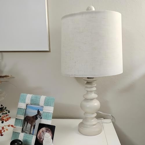 BOBOMOMO Tradition 20.5" Rustic Table Lamp Set of 2 for Living Room Farmhouse Bedside Desk Lamps Bedroom Nightstand Vintage Lamps Linen Washed（Suitable for Decorating Small Areas） - Image 4