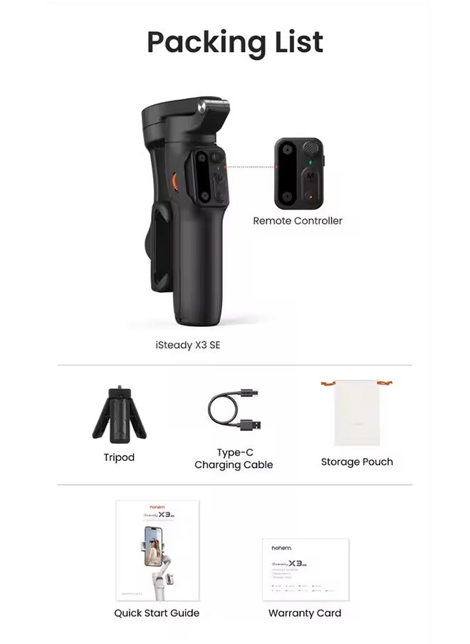 hohem Hohem iSteady X3 SE Gimbal Stabilizer for iPhone Portable Foldable 3-Axis Phones Gimbal with Detachable Remote Control  - Image 5