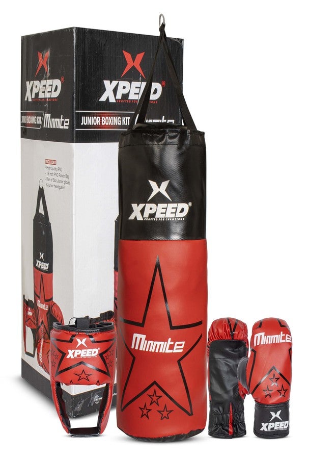 Xpeed Junior Boxing Kit ||PVC Kit || Suitable for 5+ Age with a Comprehensive kit That Includes 18" Punch Bag,6oz Gloves, Headgear (Red/Black) - Image 1