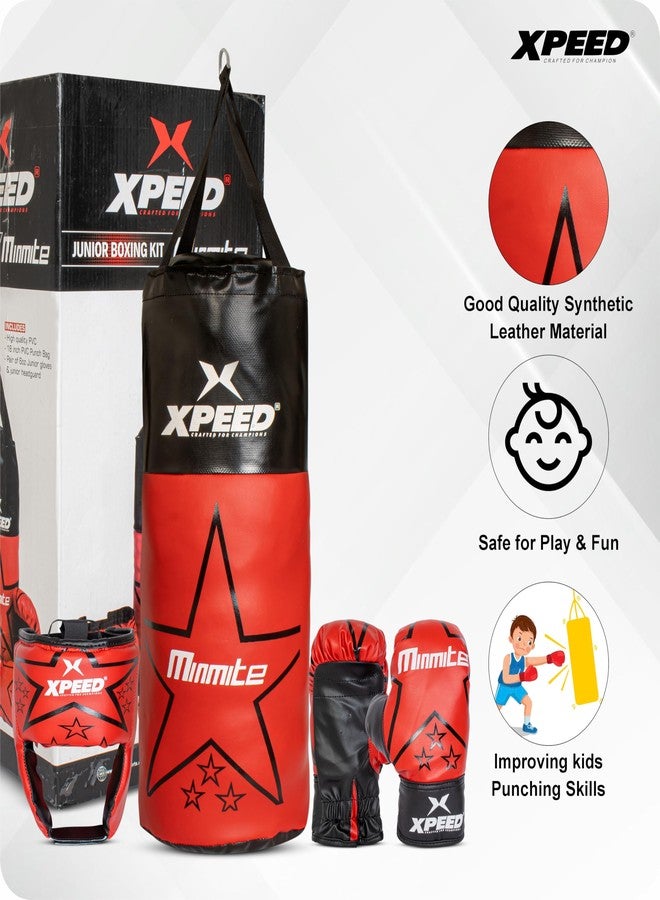 Xpeed Junior Boxing Kit ||PVC Kit || Suitable for 5+ Age with a Comprehensive kit That Includes 18" Punch Bag,6oz Gloves, Headgear (Red/Black) - Image 4