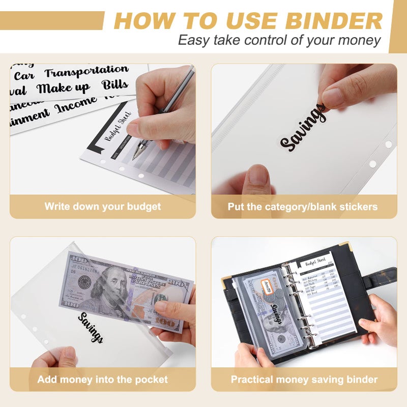 Onlyesh Budget Binder, Cash Envelopes for Budgeting, Money Organizer for Cash, 28Pcs Budget Binder with Cash Envelopes, Marble 6-Ring Money Saving Binder(Black) - Image 5