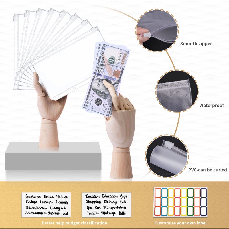 Onlyesh Budget Binder, Cash Envelopes for Budgeting, Money Organizer for Cash, 28Pcs Budget Binder with Cash Envelopes, Marble 6-Ring Money Saving Binder(Black) - Image 4