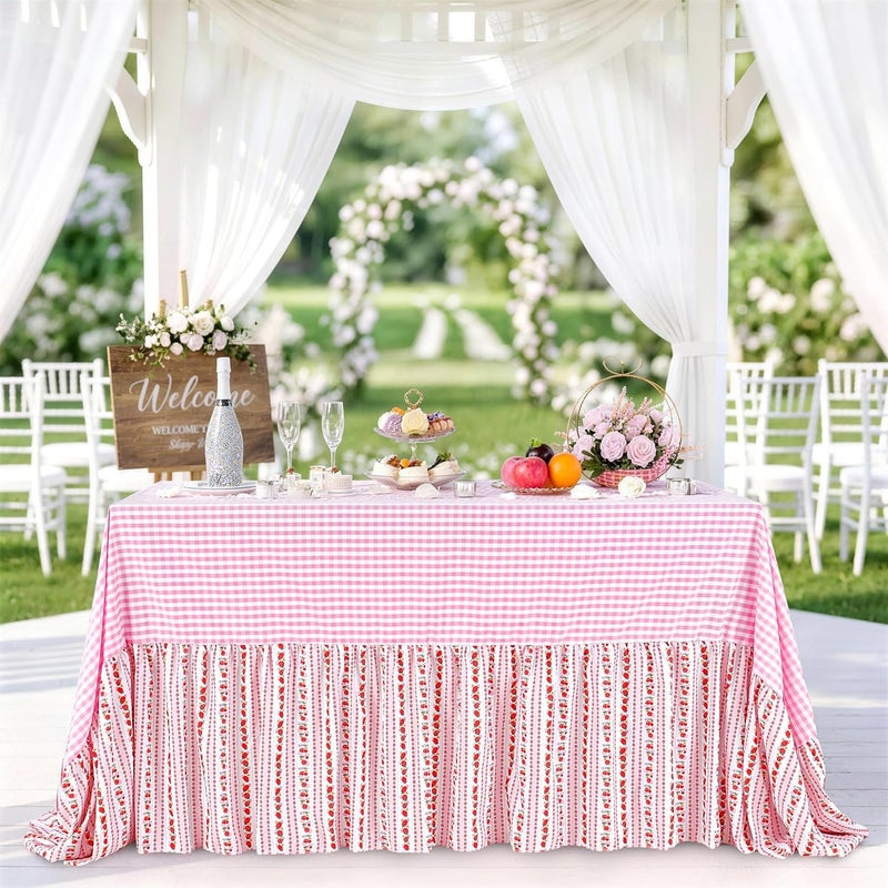 SoarDream Red Berry Checked Easter Tablecloth - Easter Ruffle Gingham Waterproof Table Cloth 80 x 120 Inch Spring Rectangle Table Covers for Holiday Picnic Baby Shower Birthday Wedding Party Decoration - Image 5