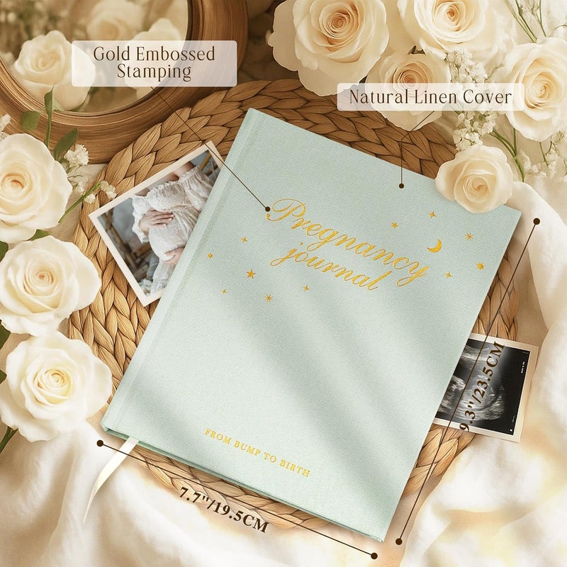 Lanpn My Pregnancy Journal Memory Book for First Time Mom 156 Page Pregnant Announcement Must Have Planner Mom to Be Scrapbook Keepsake Gift Pregnancy Tracking Diary for Expecting Parent Sage Green - Image 2