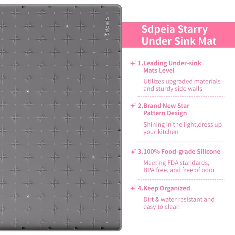 Sdpeia Under Sink Mat 34"Ã—22" Waterproof Silicone Cabinet Liner & Sink Protector for Kitchen & Bathroom, Multi-Purpose Organizers Tray for Pets, Laundry, Cat Litter Mat, Gray - Image 3
