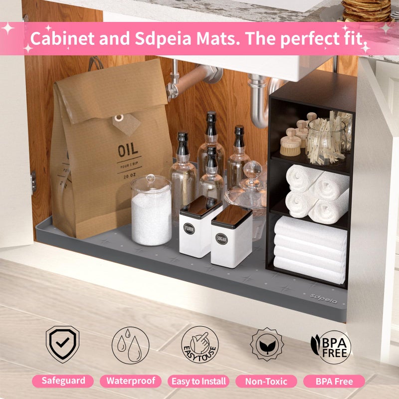 Sdpeia Under Sink Mat 34"Ã—22" Waterproof Silicone Cabinet Liner & Sink Protector for Kitchen & Bathroom, Multi-Purpose Organizers Tray for Pets, Laundry, Cat Litter Mat, Gray - Image 4