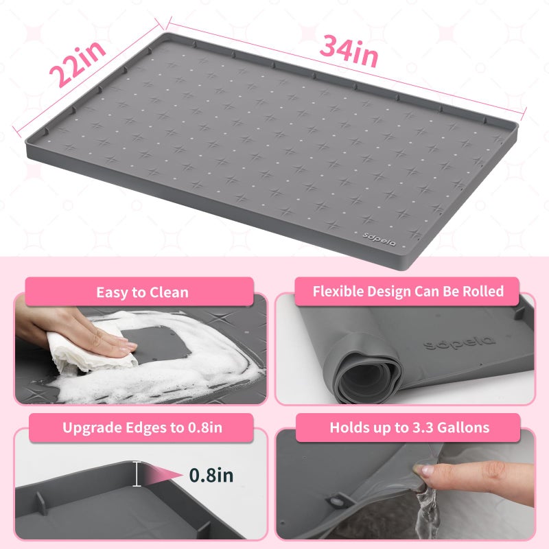Sdpeia Under Sink Mat 34"Ã—22" Waterproof Silicone Cabinet Liner & Sink Protector for Kitchen & Bathroom, Multi-Purpose Organizers Tray for Pets, Laundry, Cat Litter Mat, Gray - Image 5