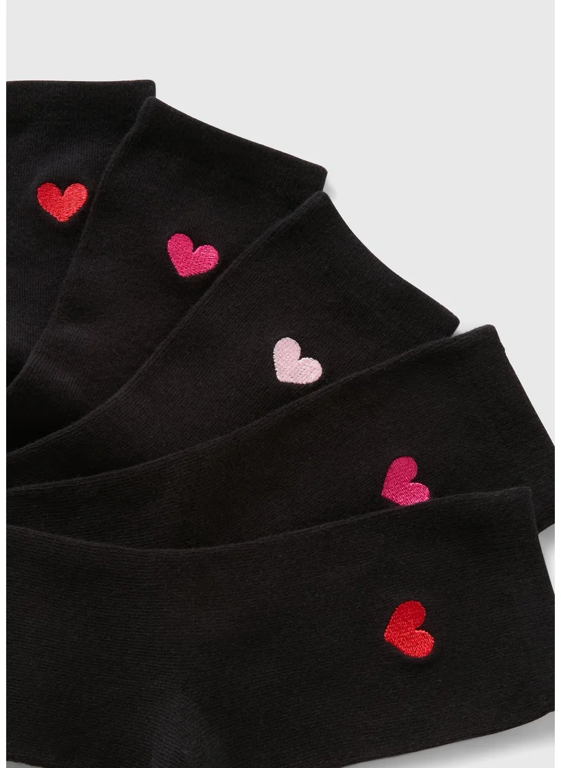 Matalan 5 Pack Black Embroidered Heart Socks