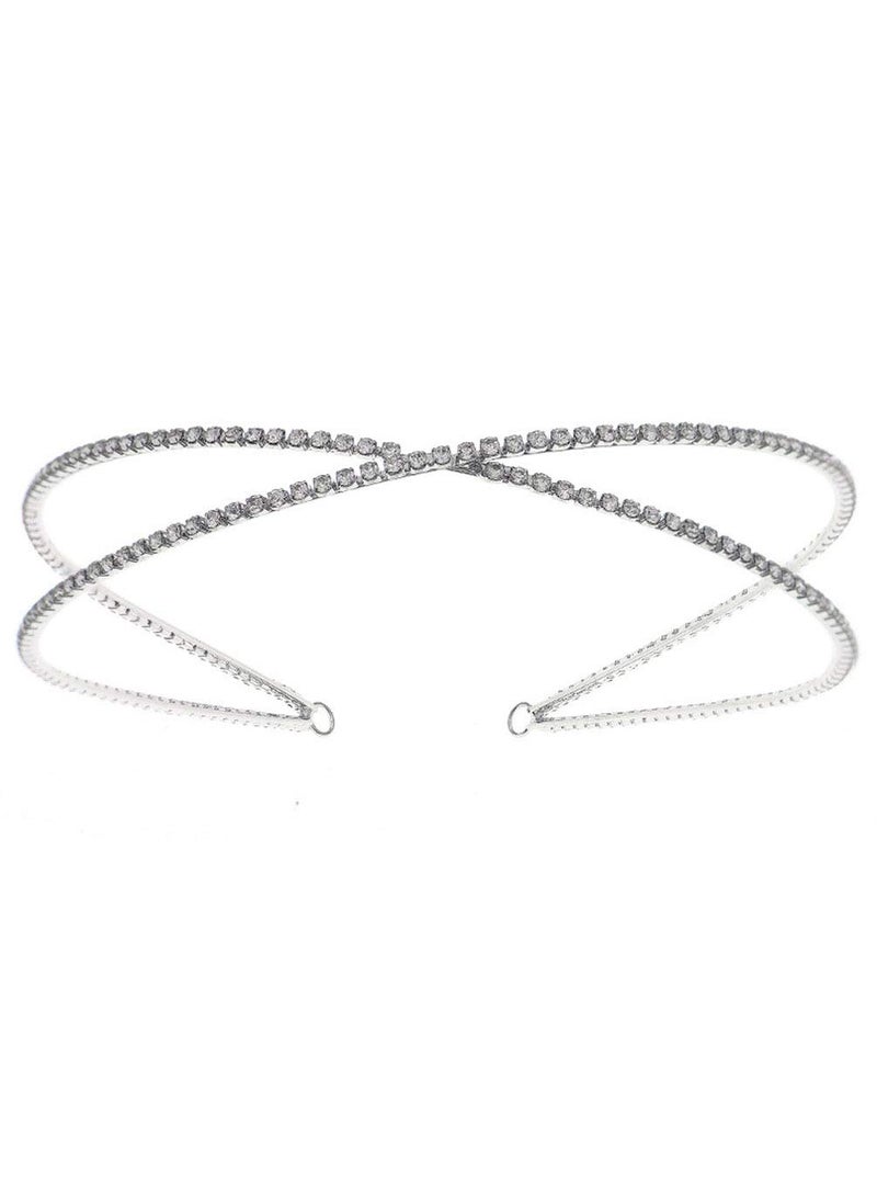 Teensery Teensery 1 Pack Double Row Cross Crystal Rhinestone Headband Hair Hoop for Headpiece Girls Women Bridal Party Wedding Silver 