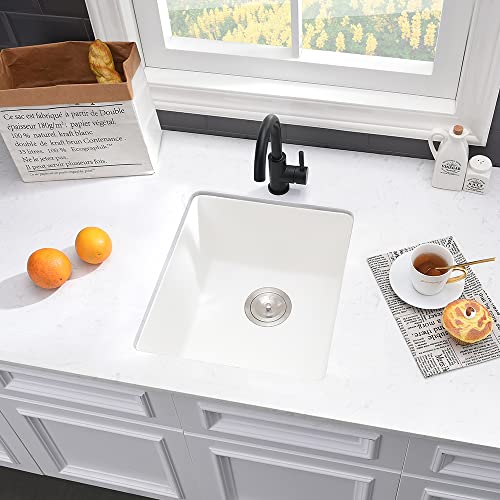 VASOYO White Bar Sink Undermount-VASOYO 15x17 Small Kitchen Sink Undermount Wet Bar Sinks White Quartz Composite Deep Single Bowl Outdoor Rv Sinks with Bottom Grid - Image 2