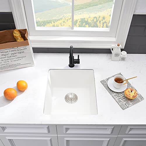VASOYO White Bar Sink Undermount-VASOYO 15x17 Small Kitchen Sink Undermount Wet Bar Sinks White Quartz Composite Deep Single Bowl Outdoor Rv Sinks with Bottom Grid - Image 4
