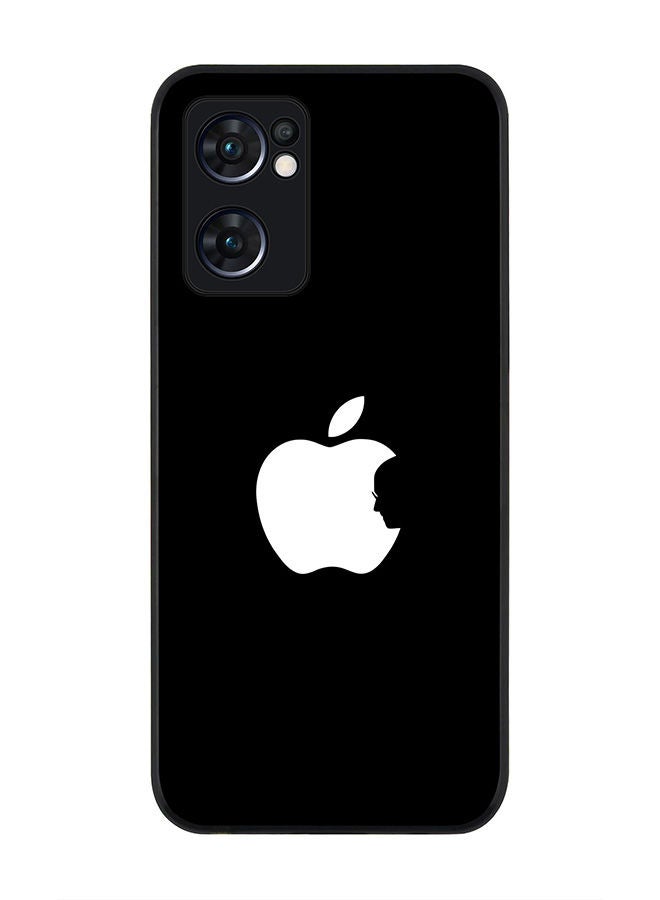 Stylizedd Rugged Black edge case for Oppo Reno7 5G  Slim fit Soft Case Flexible Rubber Edges Anti Drop TPU Gel Thin Cover - Steve's Apple - Black - Image 1