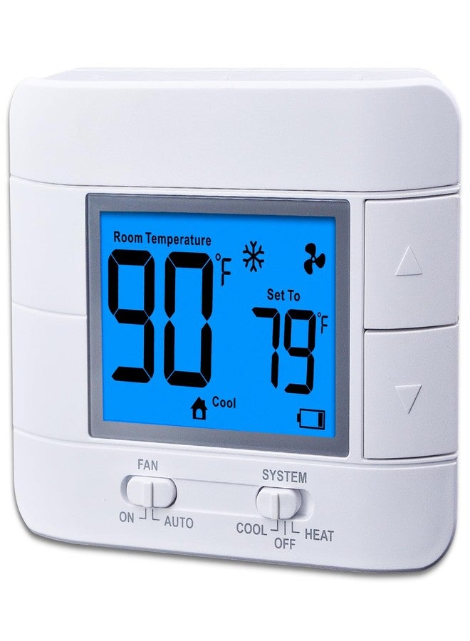 Mroinge Non Programmable Thermostat for Home - Single Stage 1H/1C, with Room Temperature & Humidity Display and Large Blue LCD - Image 1