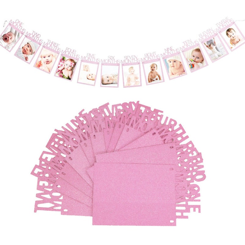 Baby Photo Banner Pink Type 1 Reusable Design - Growth Photo Booth for Baby First Birthday Party Nursery Home Decor - Image 3