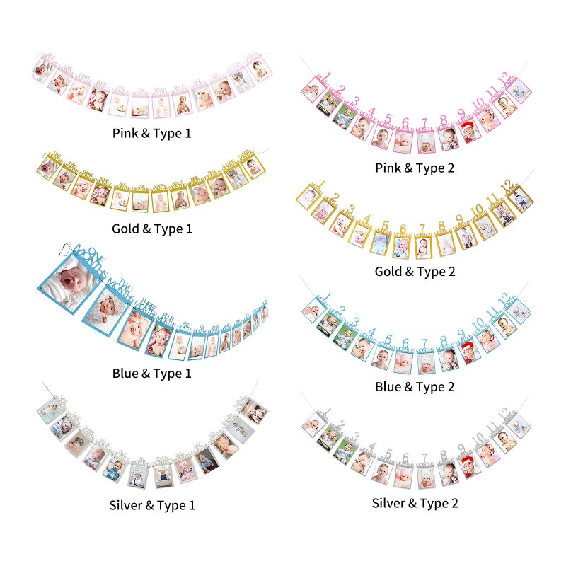 Baby Photo Banner Pink Type 1 Reusable Design - Growth Photo Booth for Baby First Birthday Party Nursery Home Decor - Image 2