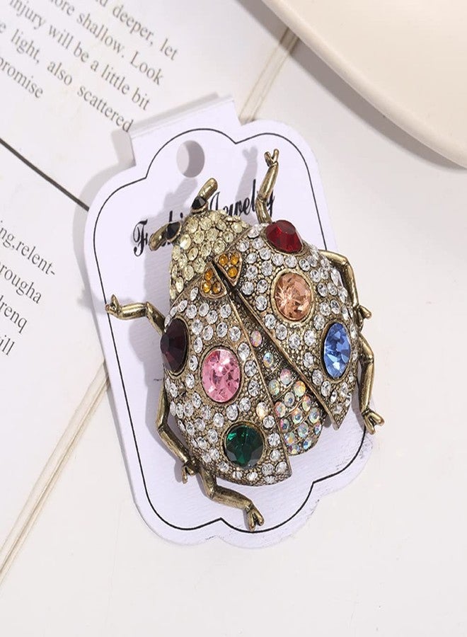 OIDIMS Creative Cartoon Ladybug Crystal Brooch Pin for Women Girls Diamond Dress Clothing Brooches Collar Jewelry for Women's Corsages Scarf Clip Bags Hat Decoration Wedding Birthday Cocktail Party (Gold-Tone) - Image 3