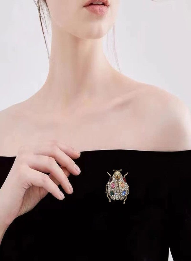 OIDIMS Creative Cartoon Ladybug Crystal Brooch Pin for Women Girls Diamond Dress Clothing Brooches Collar Jewelry for Women's Corsages Scarf Clip Bags Hat Decoration Wedding Birthday Cocktail Party (Gold-Tone) - Image 2