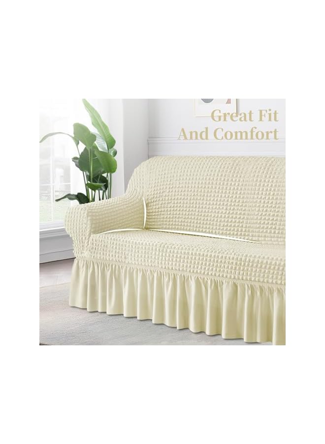 Green Tiger غطاء أريكة مع تنورة، غطاء أريكة مرن عالي، غطاء أريكة قماش مرن غير قابل للانزلاق، أغطية أريكة ناعمة، واقي أثاث قابل للغسل لكرسي 1/2/3/4 (كرسي 3، 74-90 بوصة، أبيض) - Image 5